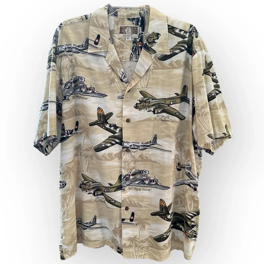 Kalaheo Men's Hawaiian Style WW2 American Bombers Planes Shirt XL Hawaii